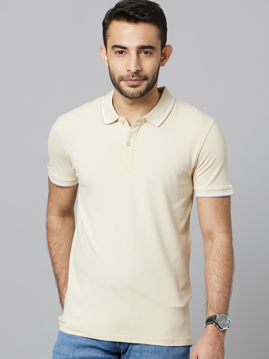 

Celio Regular Fit Polo Collar Cotton Casual T-Shirt, Beige