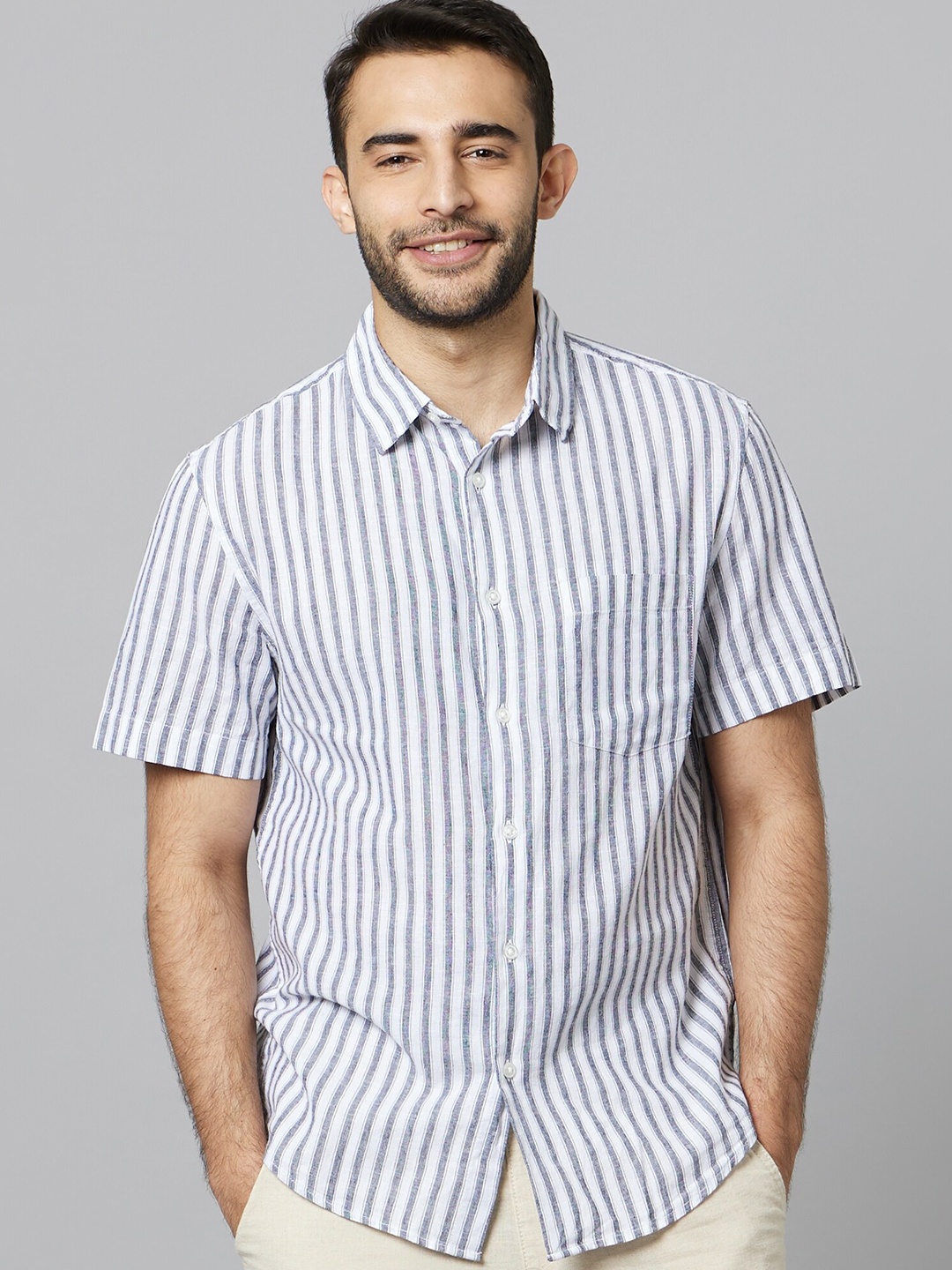 

Celio Opaque Striped Cotton Casual Shirt, Green