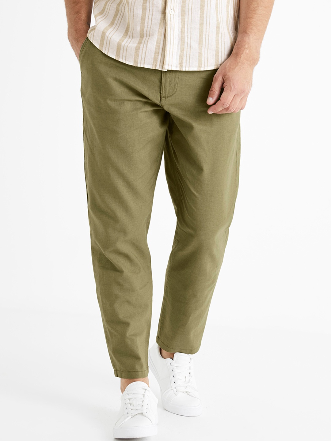 

Celio Men Mid Rise Straight Fit Cotton Chinos Trousers, Khaki