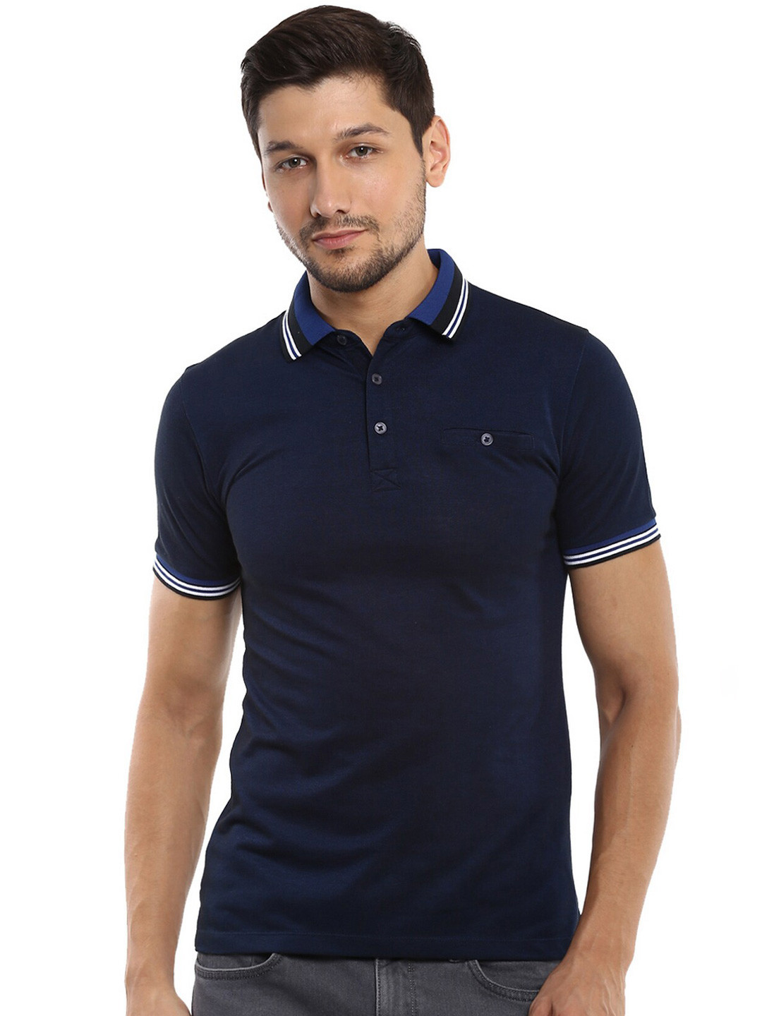 

Celio Slim Fit Polo Collar Cotton Casual T-Shirt, Navy blue