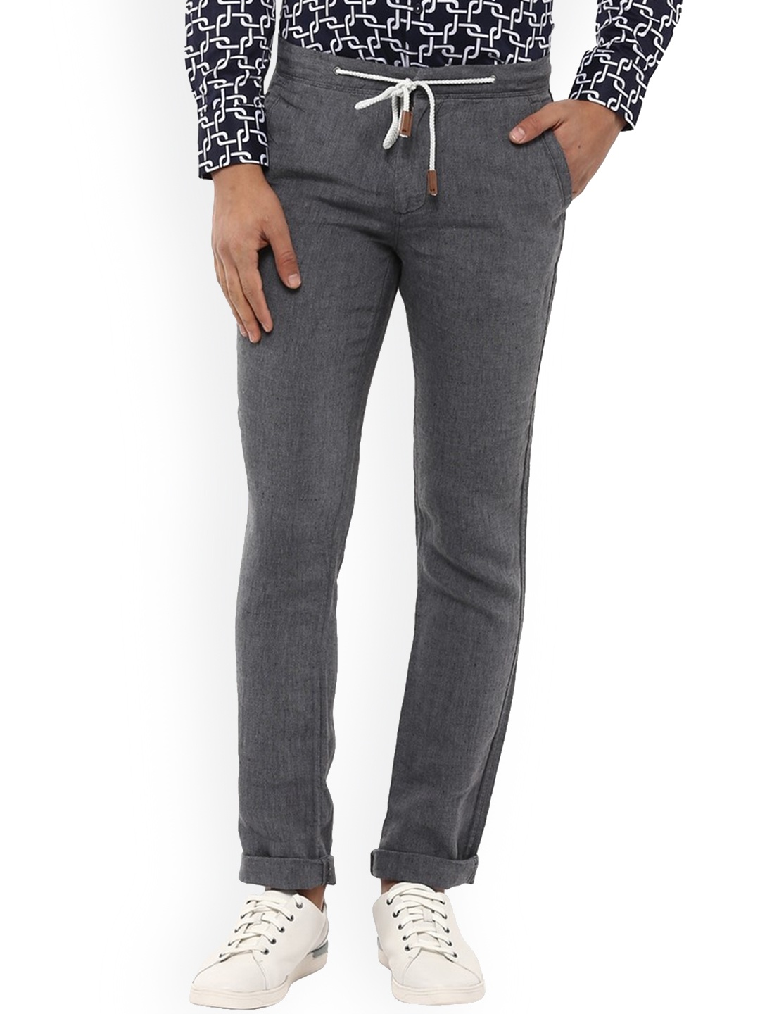 

Celio Men Mid Rise Straight Fit Linen Chinos Trousers, Grey