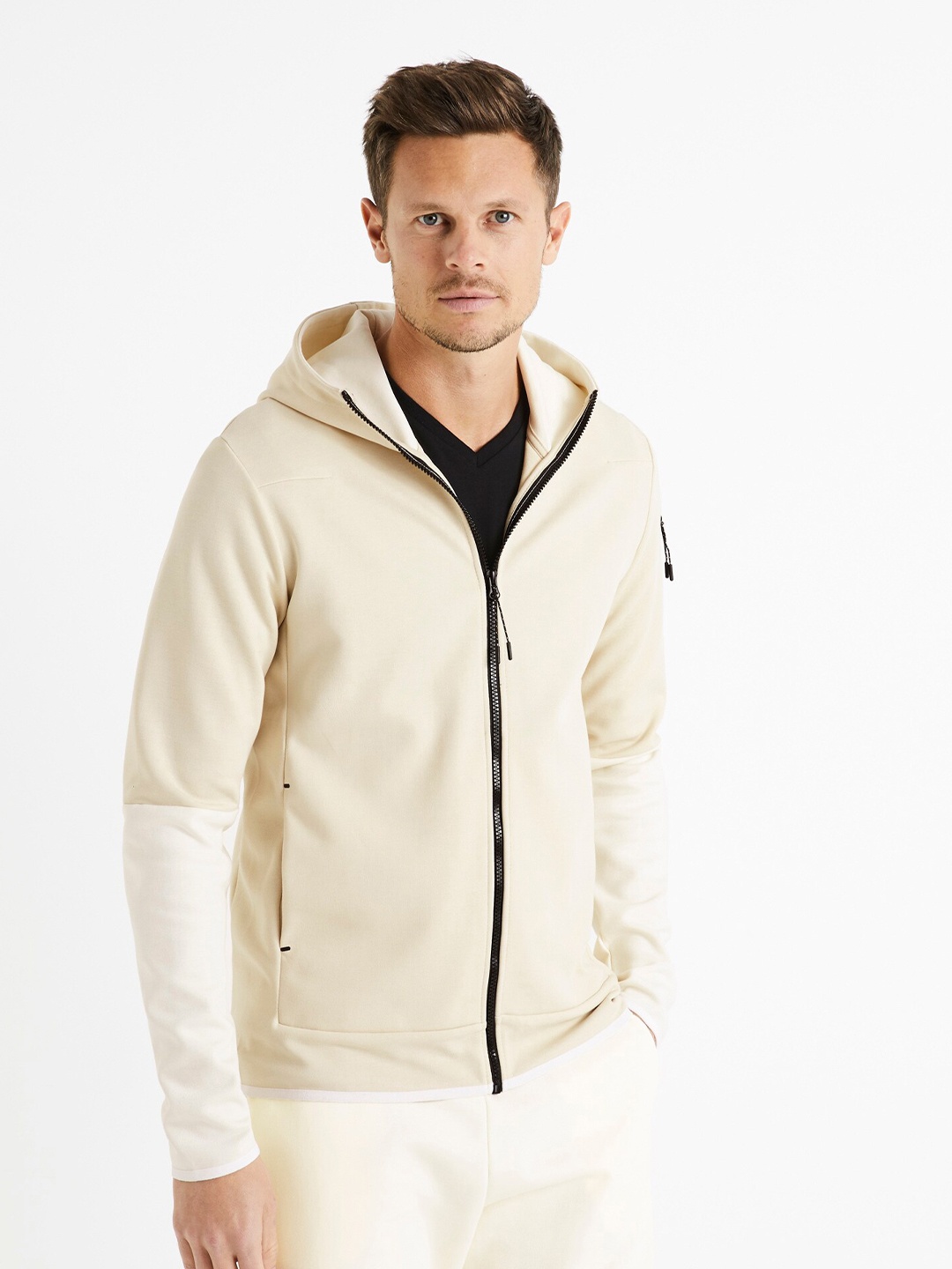 

Celio Hooded Cotton Front Open Sweatshirt, Off white