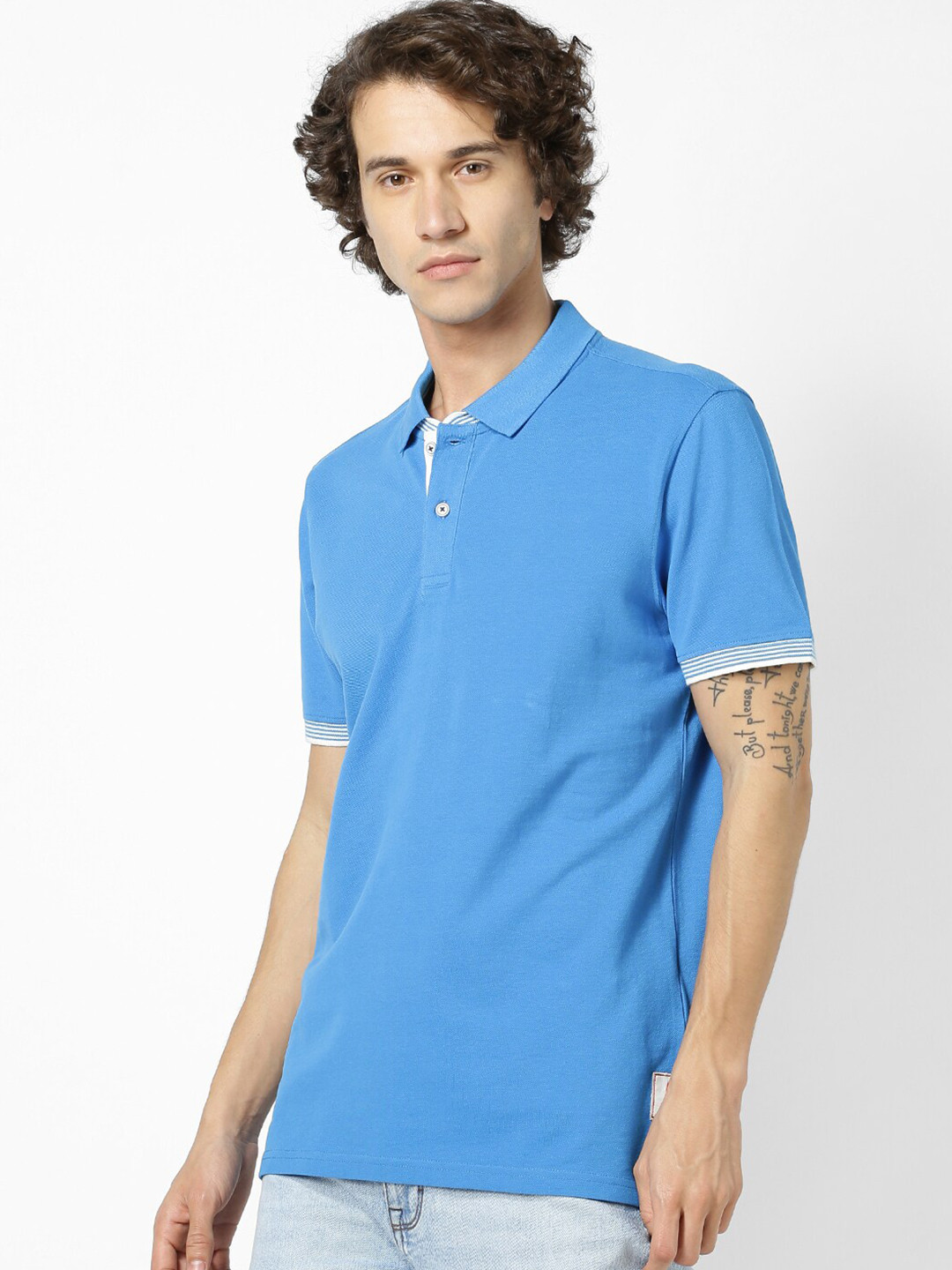 

Celio Regular Fit Polo Collar Cotton Casual T-Shirt, Blue