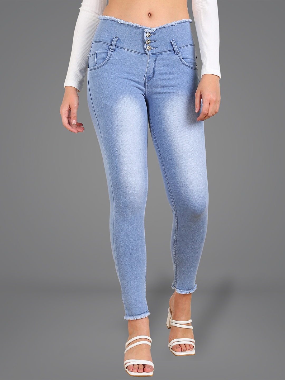 

A-Okay Women Slim Fit Heavy Fade Stretchable Jeans, Blue