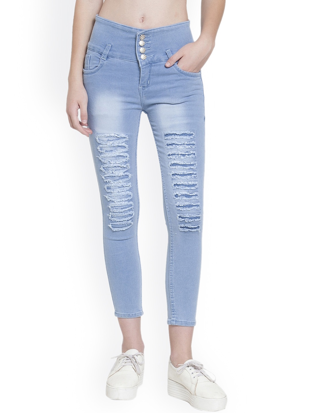 

A-Okay Women Blue Slim Fit Mildly Distressed Heavy Fade Stretchable Jeans