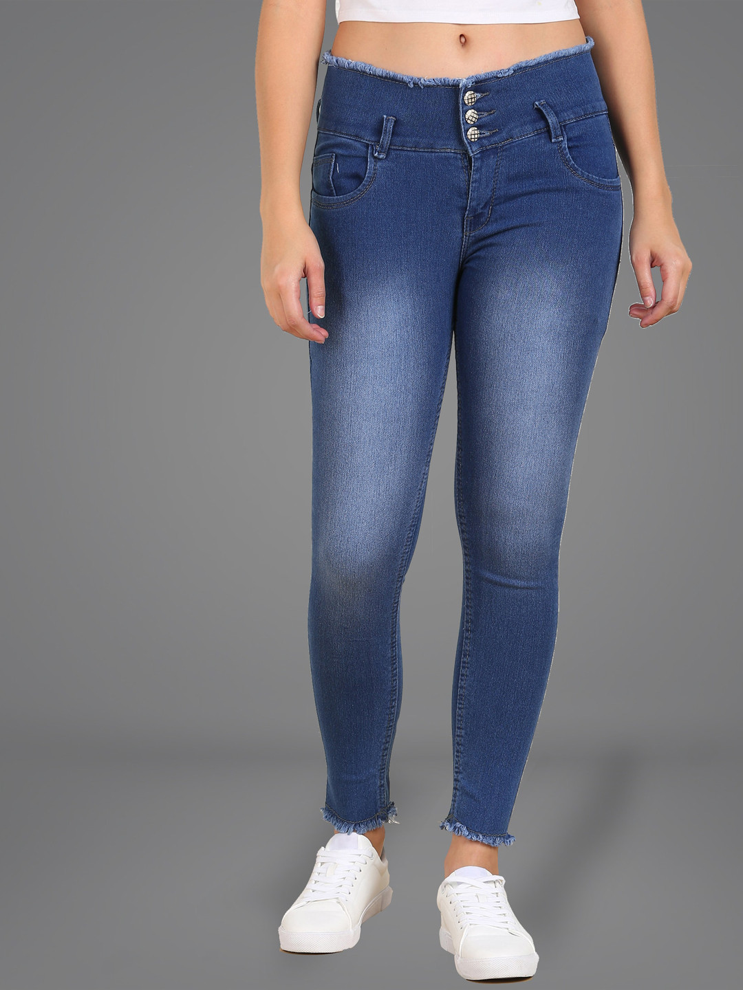 

A-Okay Women Slim Fit Clean Look Light Fade Stretchable Denim Jeans, Blue