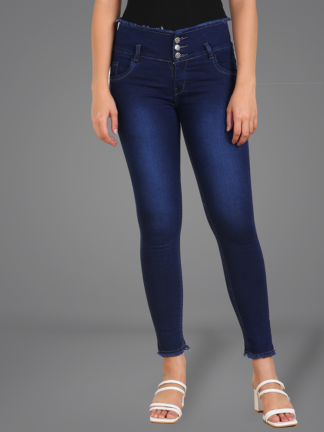 

A-Okay Women Slim Fit Light Fade Clean Look Denim Jeans, Navy blue