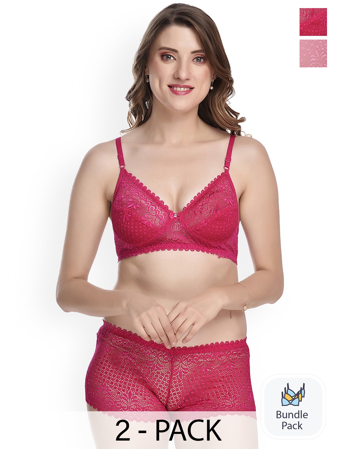 

AROUSY Pack Of 2 Self-Design Cotton Lingerie Set, Pink