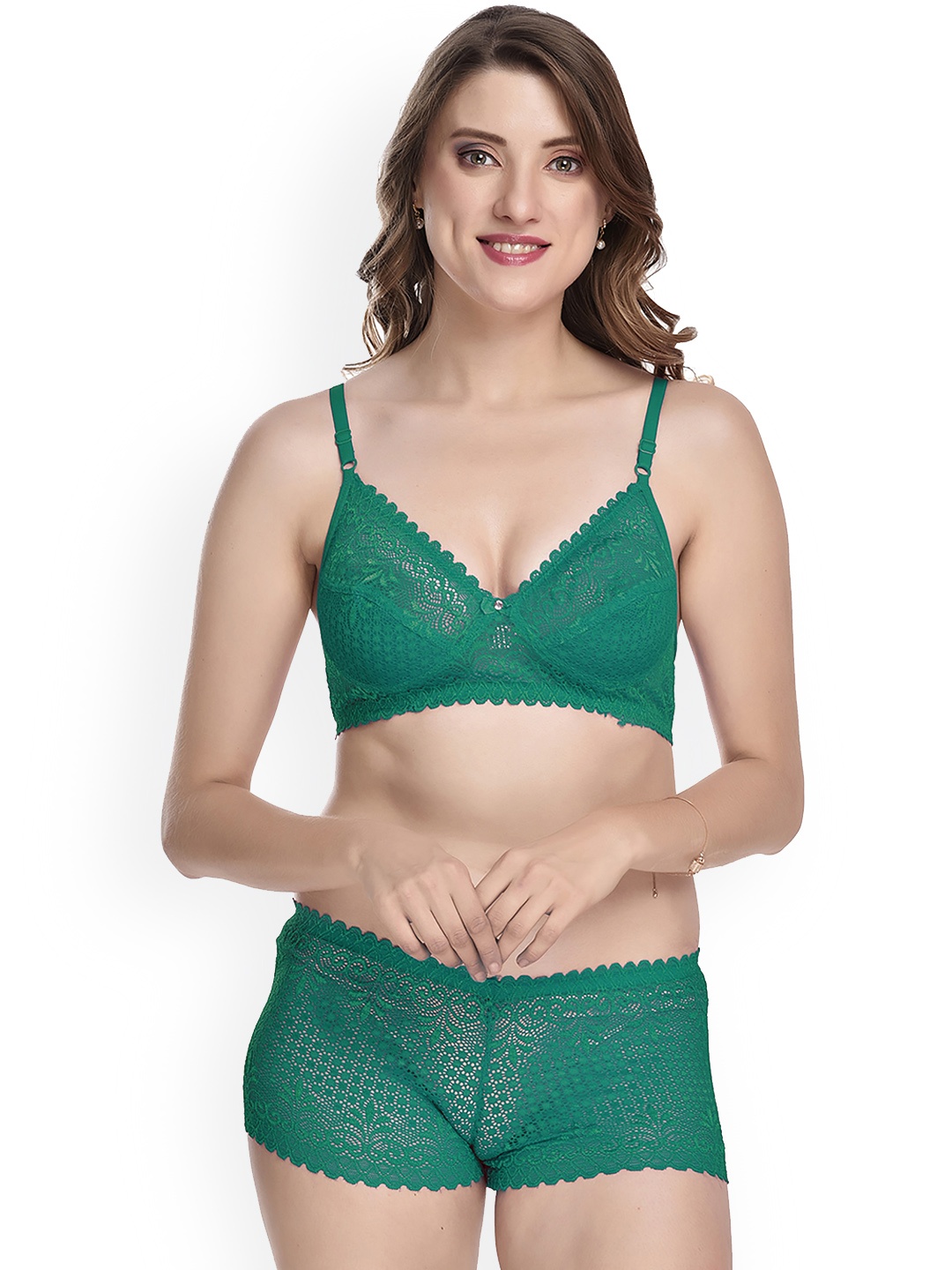 

AROUSY Self-Design Non-Wired Non Padded Cotton Lingerie Set, Green