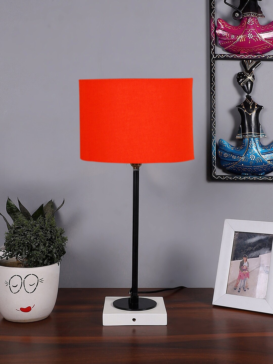 

Devansh Orange Wood Round Table Lamp