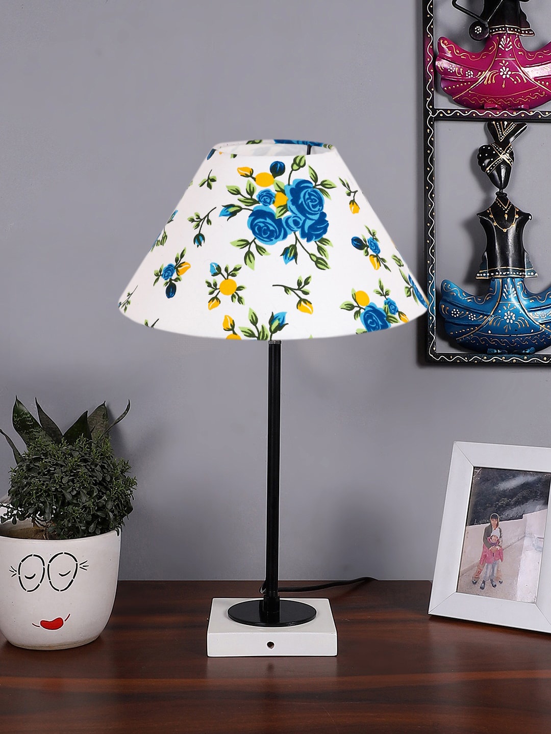 

Devansh White & Blue Printed Wood Bell Shaped Table Lamp