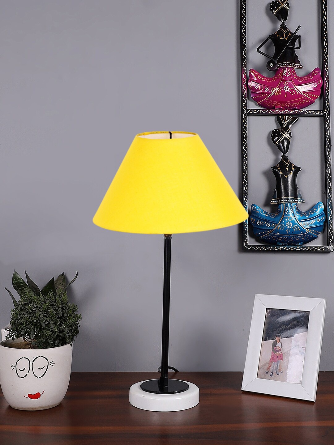 

Devansh Yellow & Black Textured Cotton Table Lamp With Wooden Base, Grey