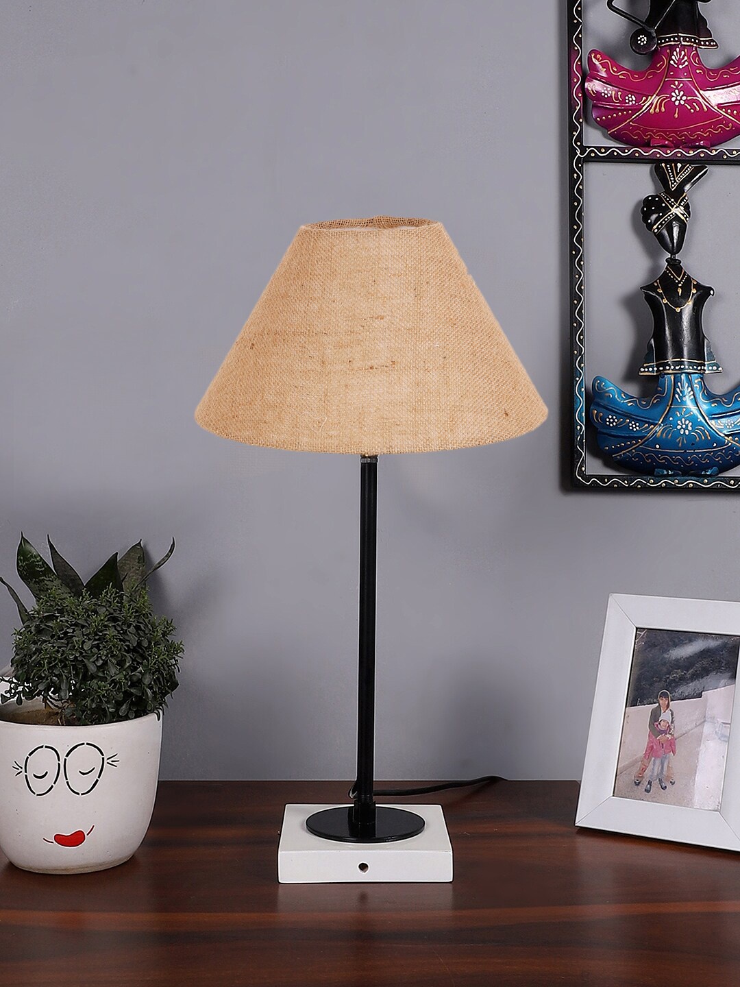 

Devansh Beige Textured Cotton Table Lamp With Wooden Base