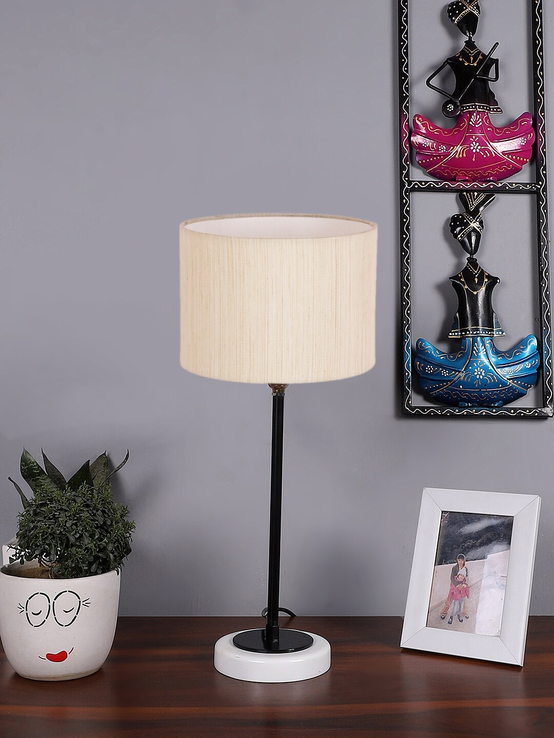 

Devansh White Textured Cotton Table Lamp With Wooden Base