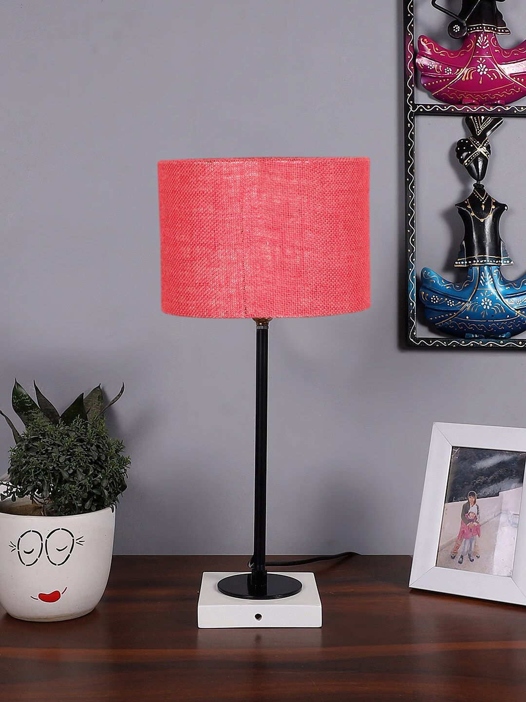 

Devansh Pink Textured Jute Table Lamp With Wooden Base