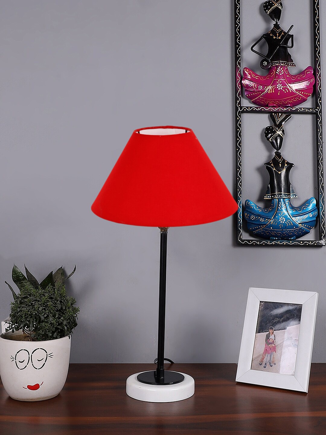 

Devansh Orange Textured Cotton Table Lamp With Wooden Base