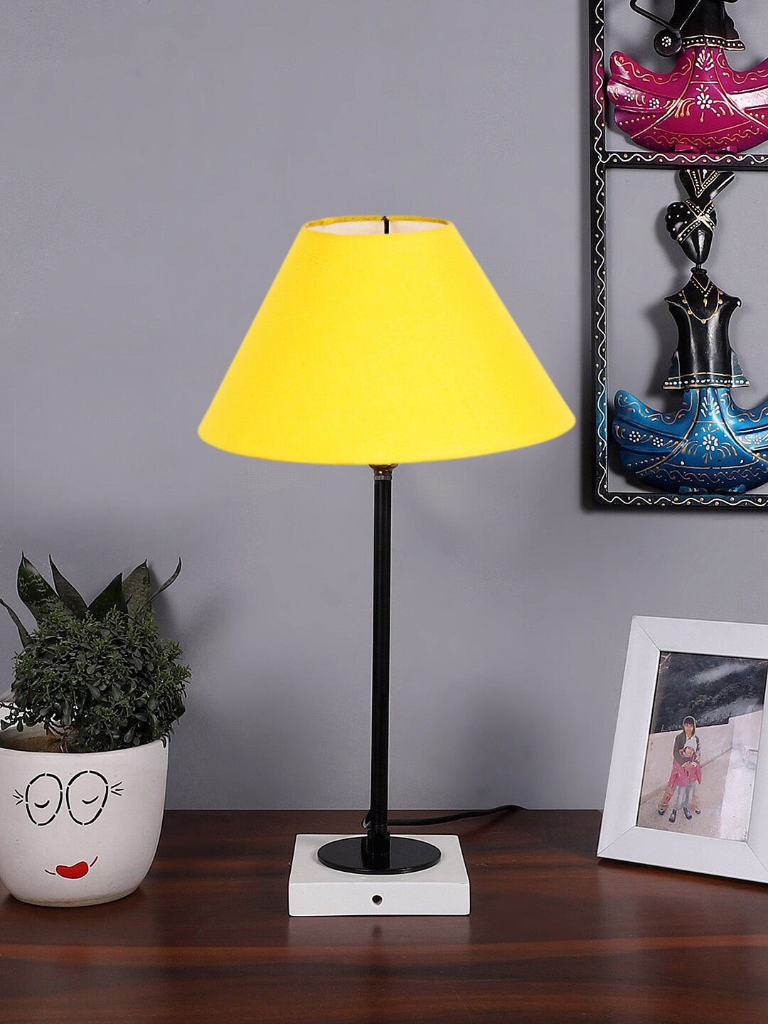 

Devansh Yellow & Black Wooden Table Lamp With Cotton Shade