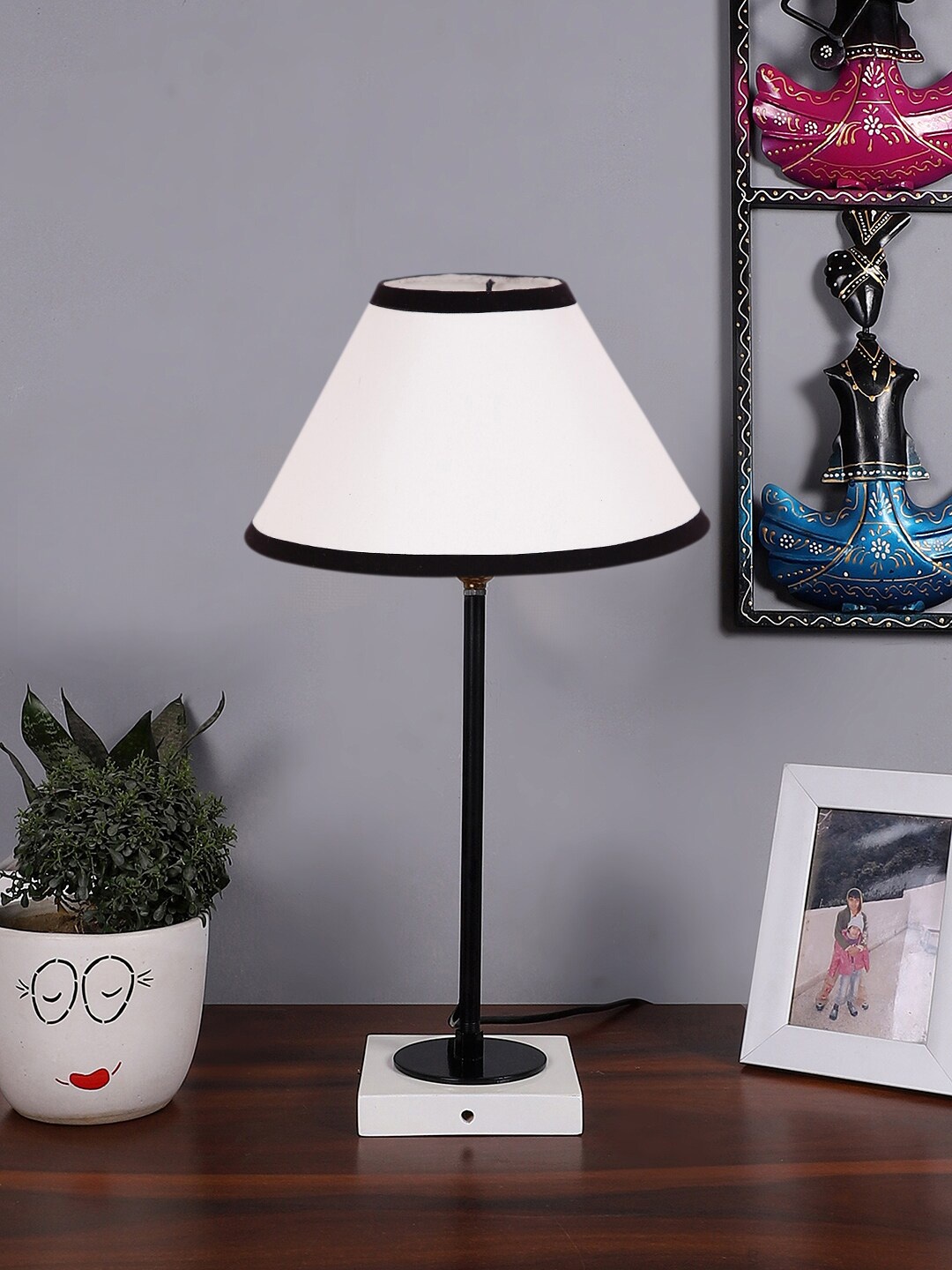 

Devansh White & Black Wooden Table Lamp With Cotton Shade