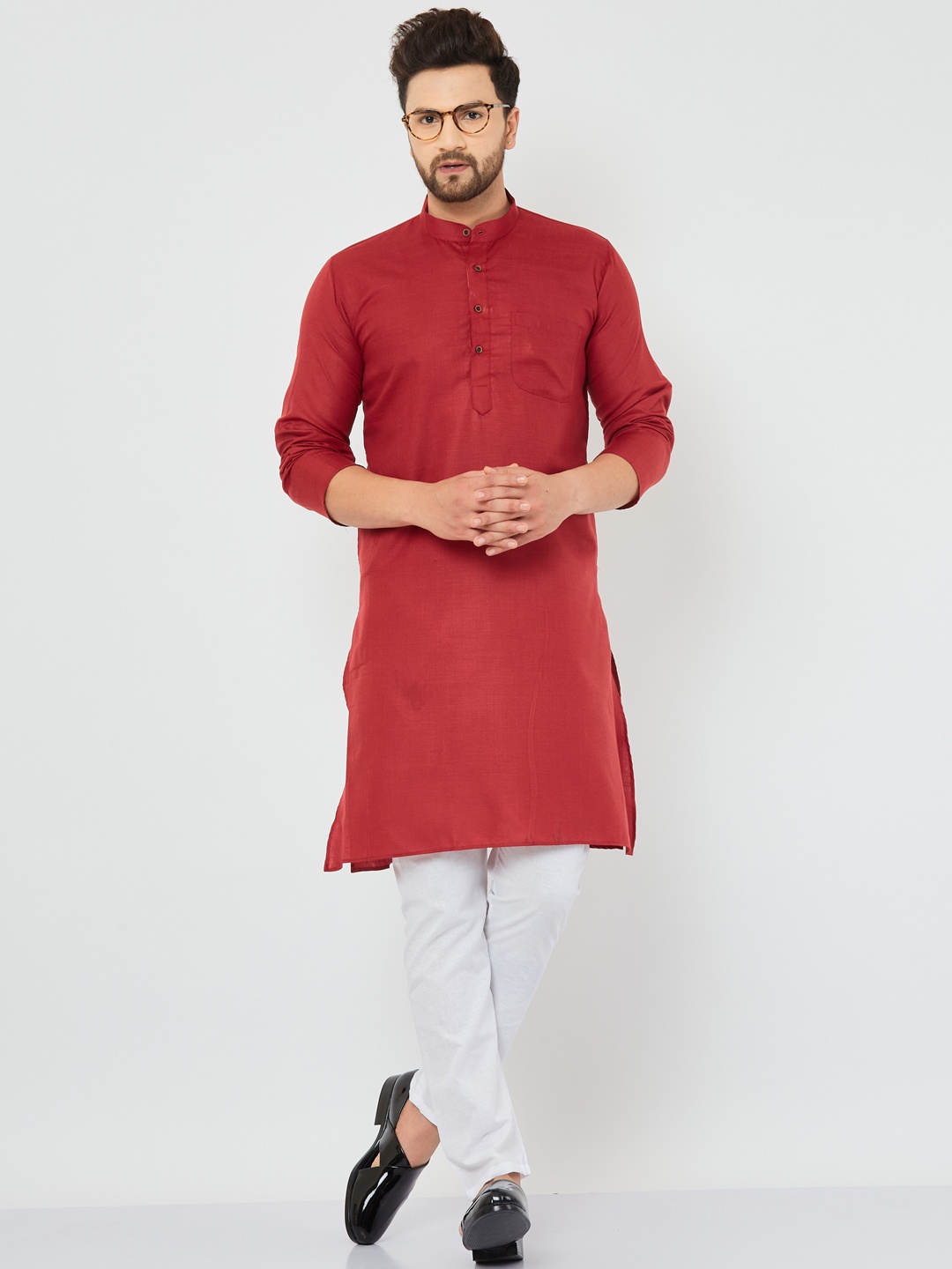 

Armaan Ethnic Mandarin Collar Regular Pure Cotton Kurta with Pyjamas, Maroon