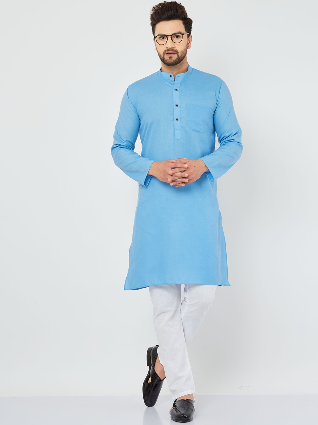 

Armaan Ethnic Mandarin Collar Regular Pure Cotton Kurta with Pyjamas, Blue