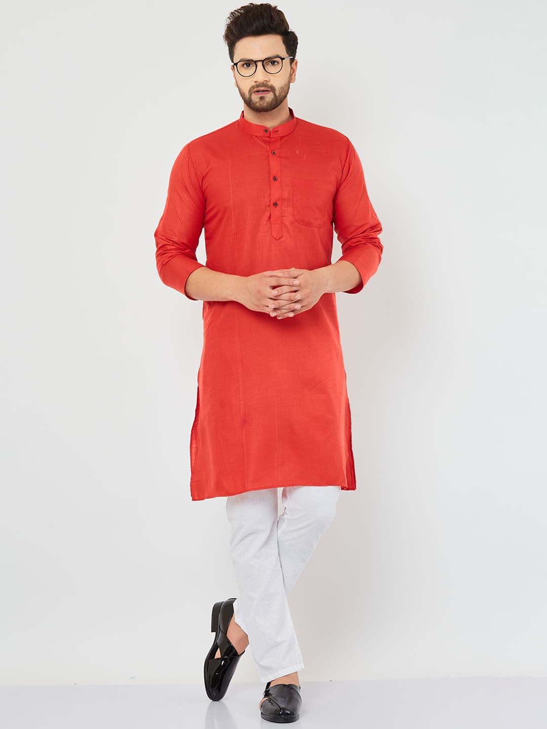 

Armaan Ethnic Mandarin Collar Regular Pure Cotton Kurta with Pyjamas, Red