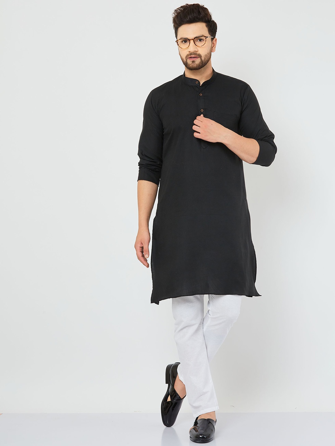 

Armaan Ethnic Mandarin Collar Regular Pure Cotton Kurta with Pyjamas, Black