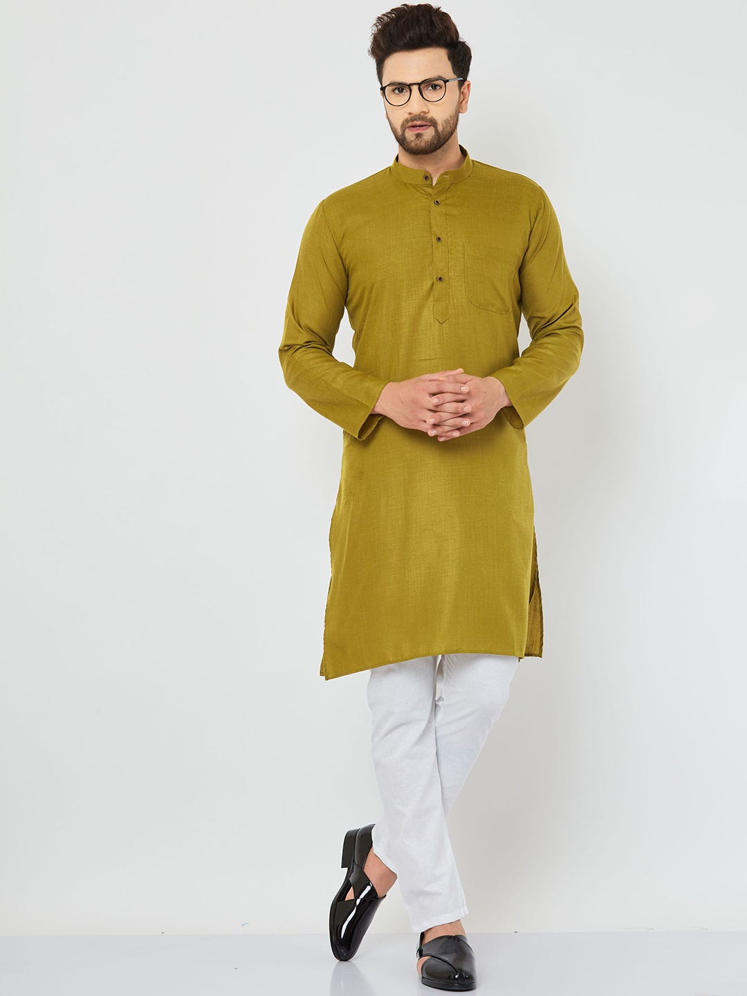 

Armaan Ethnic Mandarin Collar Regular Pure Cotton Kurta with Pyjamas, Green