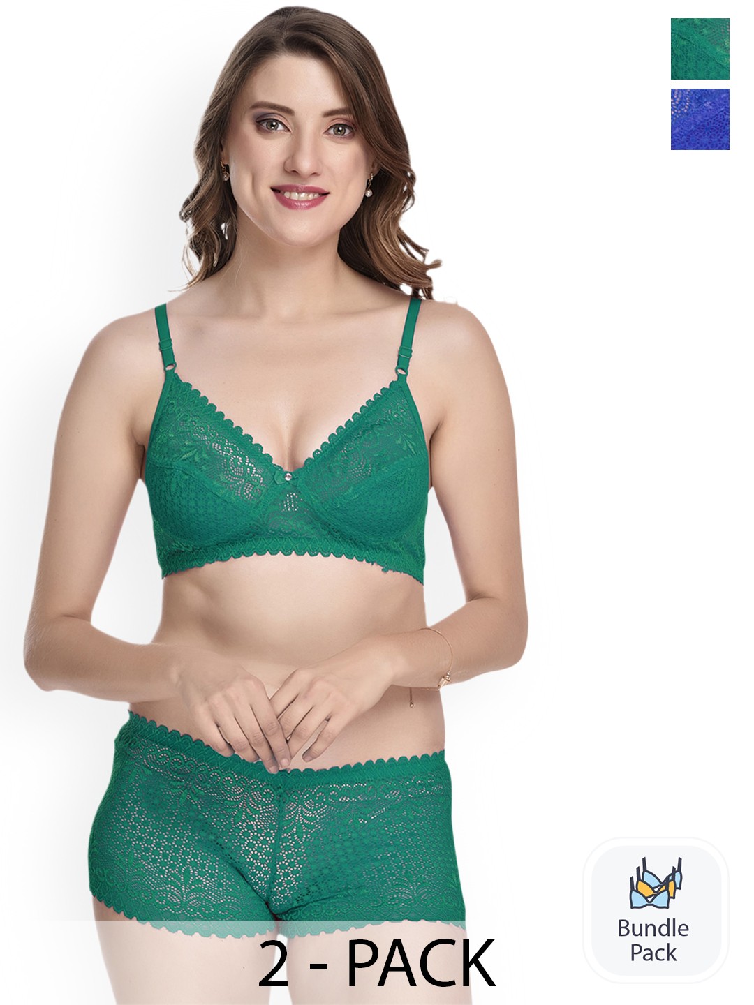 

AROUSY Pack Of 2 Self-Design Cotton Lingerie Set, Green