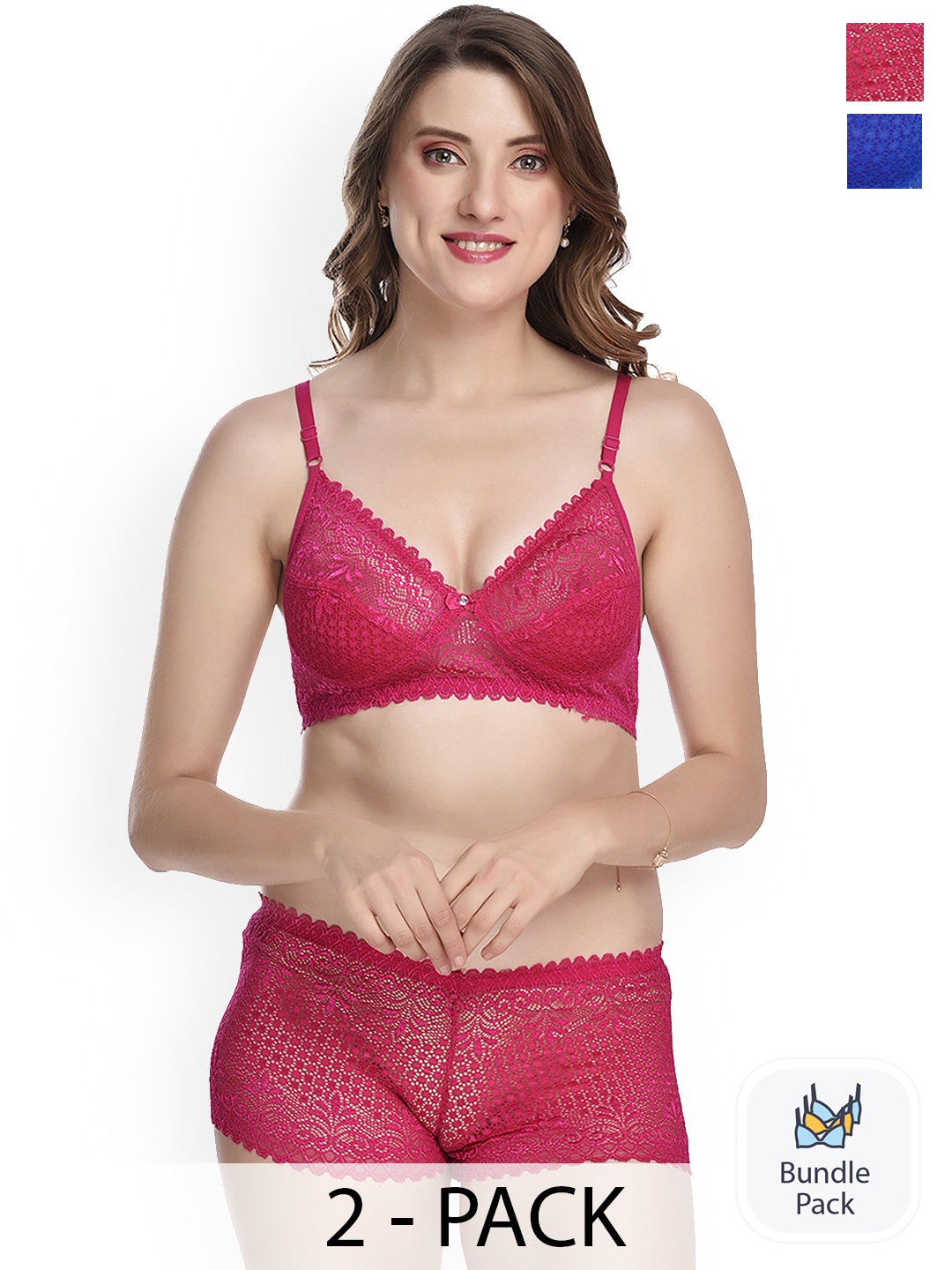 

AROUSY Pack Of 2 Self-Design Cotton Lingerie Set, Pink