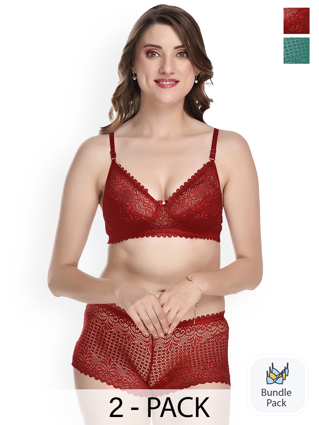 

Aamarsh Pack Of 2 Self-Design Cotton Lingerie Set, Green