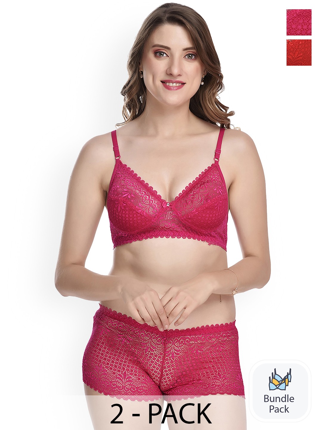 

Aamarsh Pack Of 2 Self-Design Cotton Lingerie Set, Red