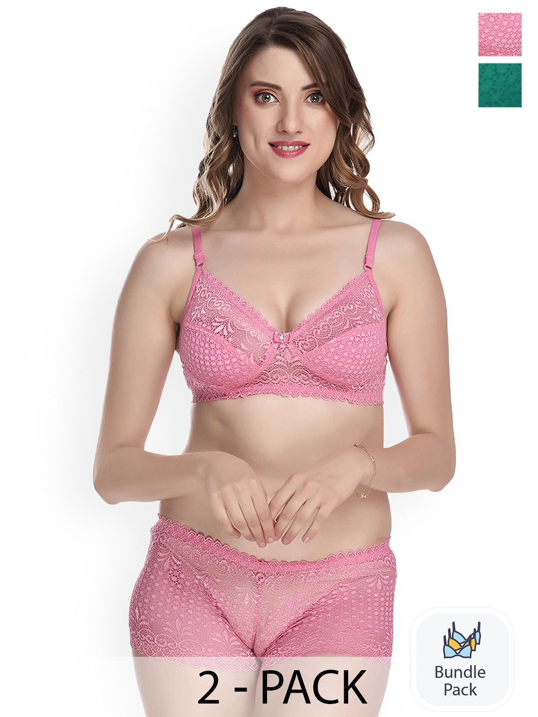 

Aamarsh Pack Of 2 Self-Design Cotton Lingerie Set, Pink