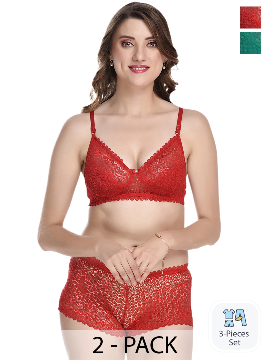 

Aamarsh Pack Of 2 Self-Design Cotton Lingerie Set, Red