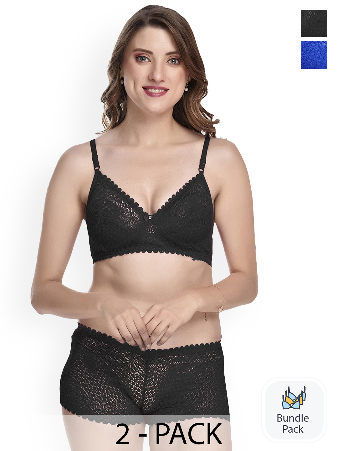 

Aamarsh Pack Of 2 Self-Design Cotton Lingerie Set, Black