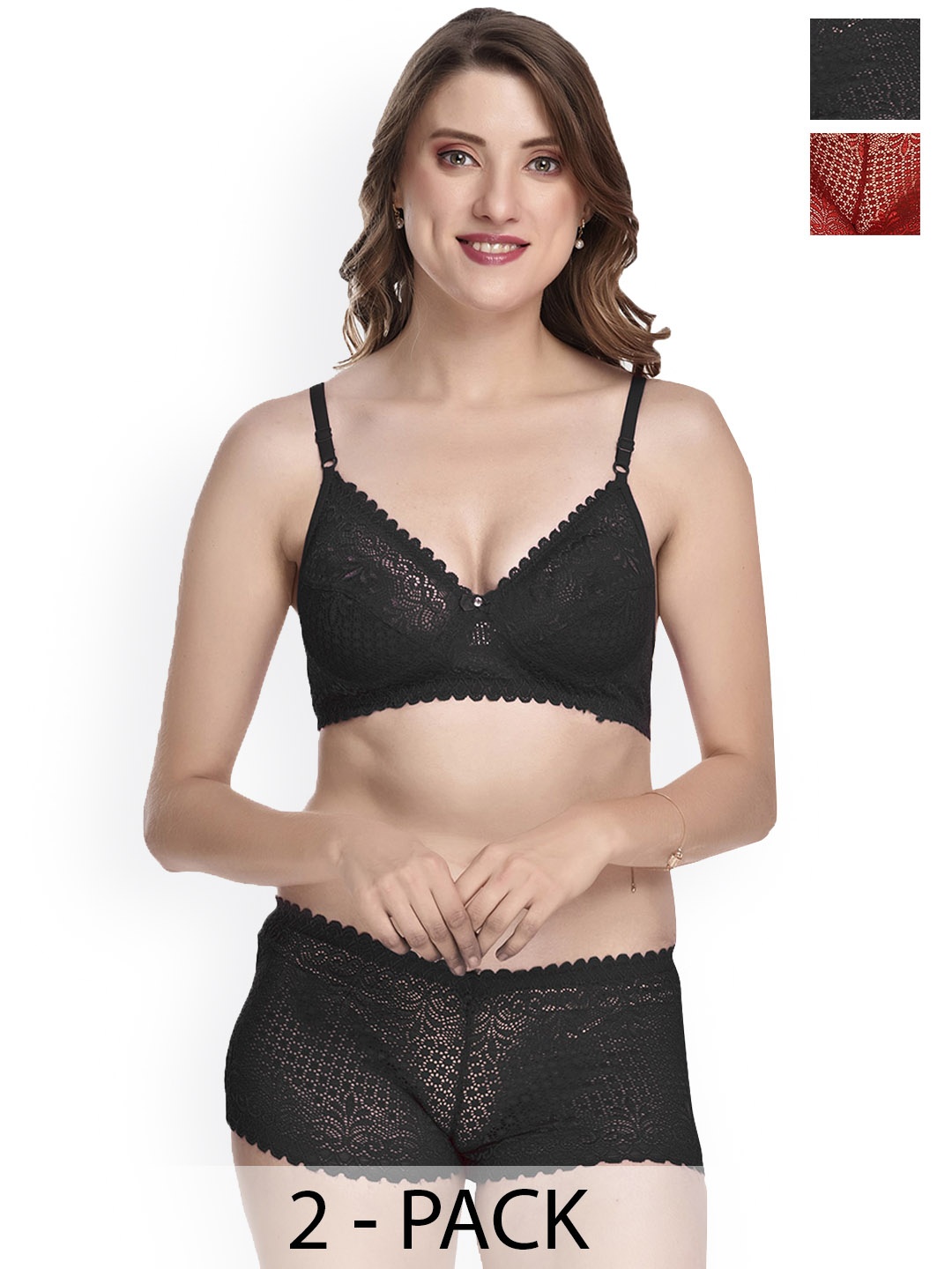 

Aamarsh Pack Of 2 Self-Design Cotton Lingerie Set, Black