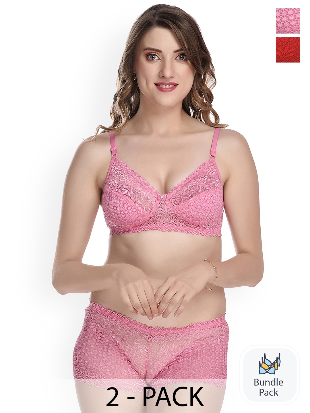 

Aamarsh Pack Of 2 Self-Design Cotton Lingerie Set, Red