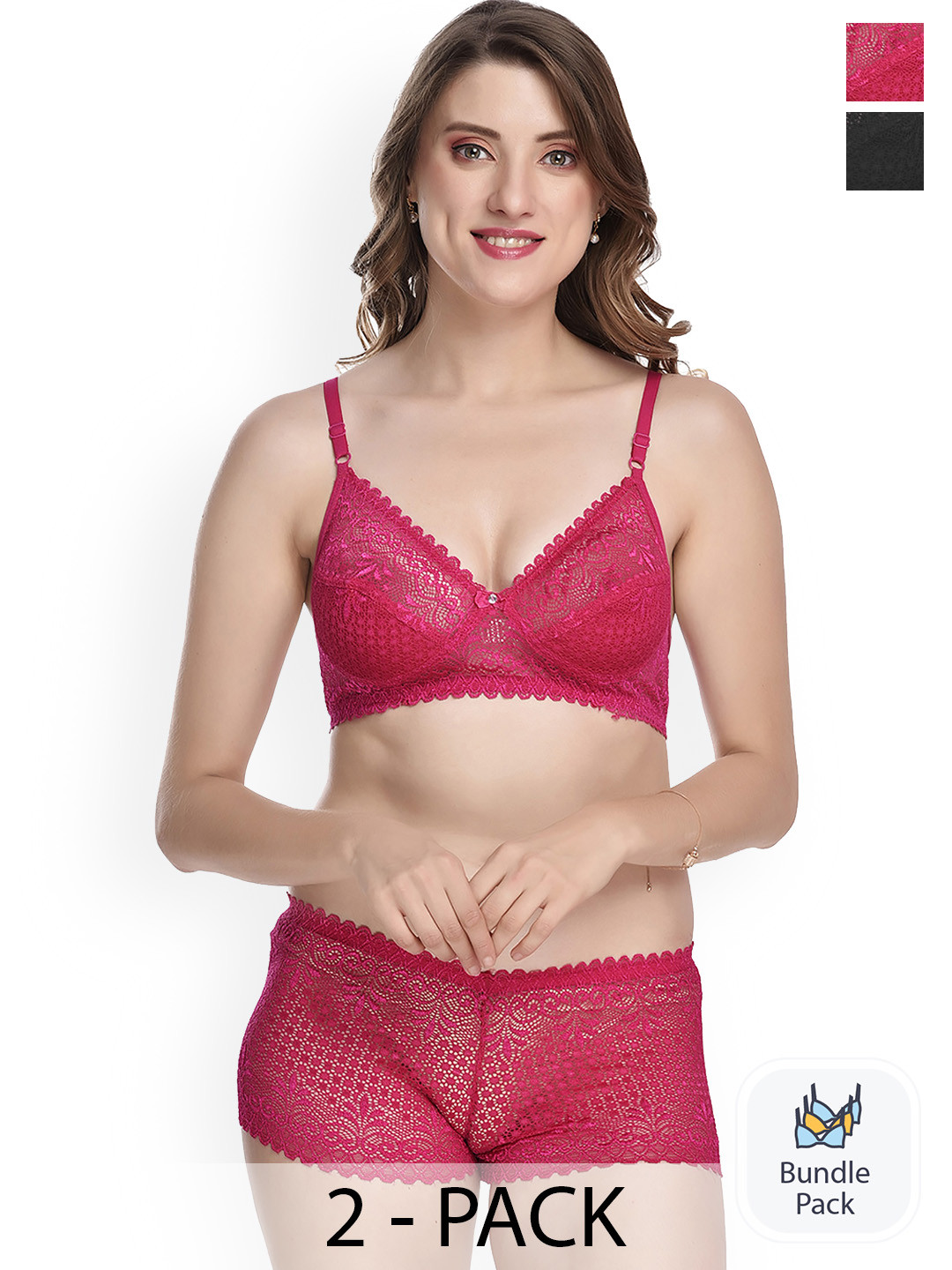 

Aamarsh Pack Of 2 Self-Design Cotton Lingerie Set, Pink