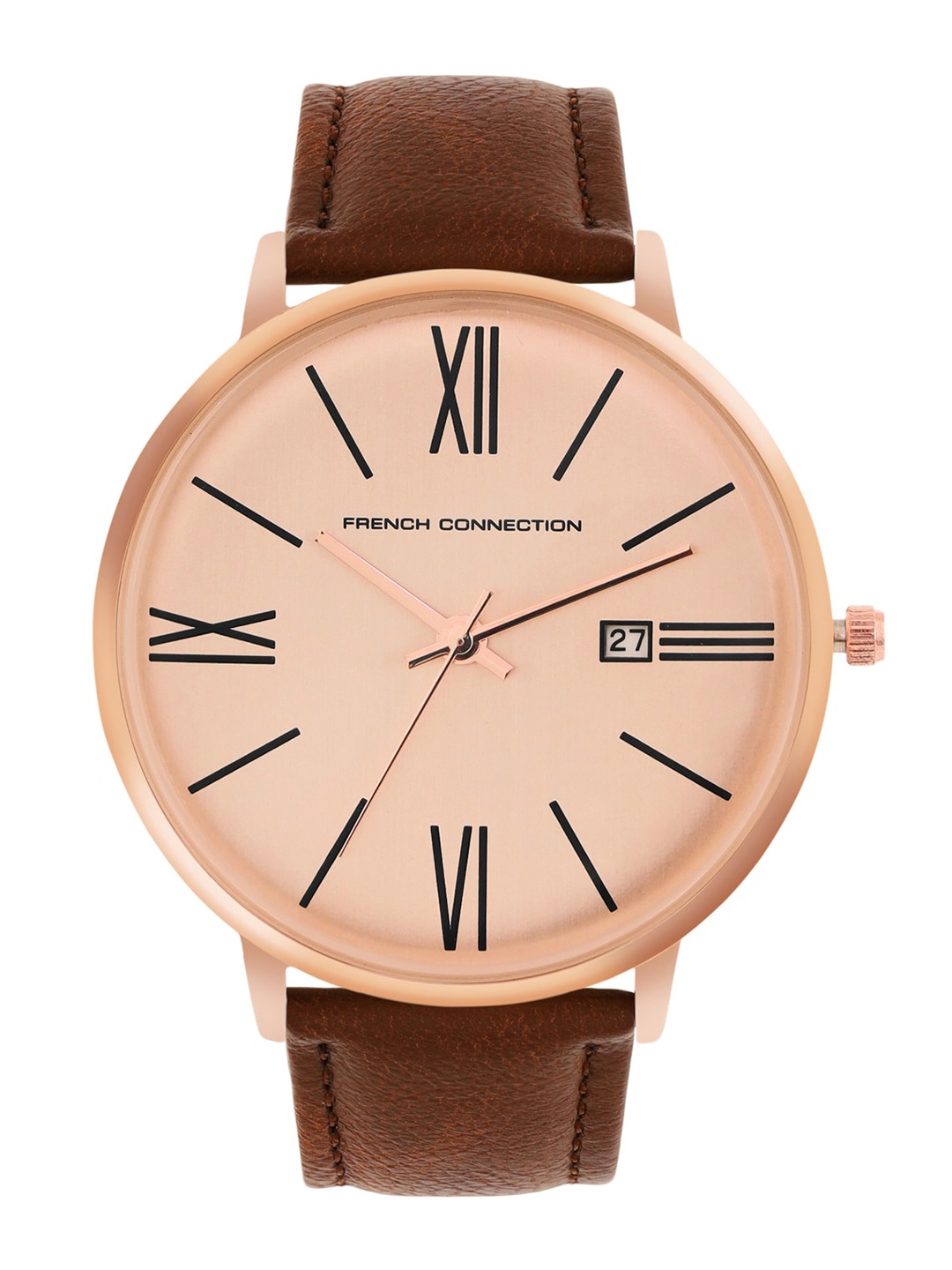 

French Connection Men Leather Straps Analogue Watch FCN00048A, Rose gold