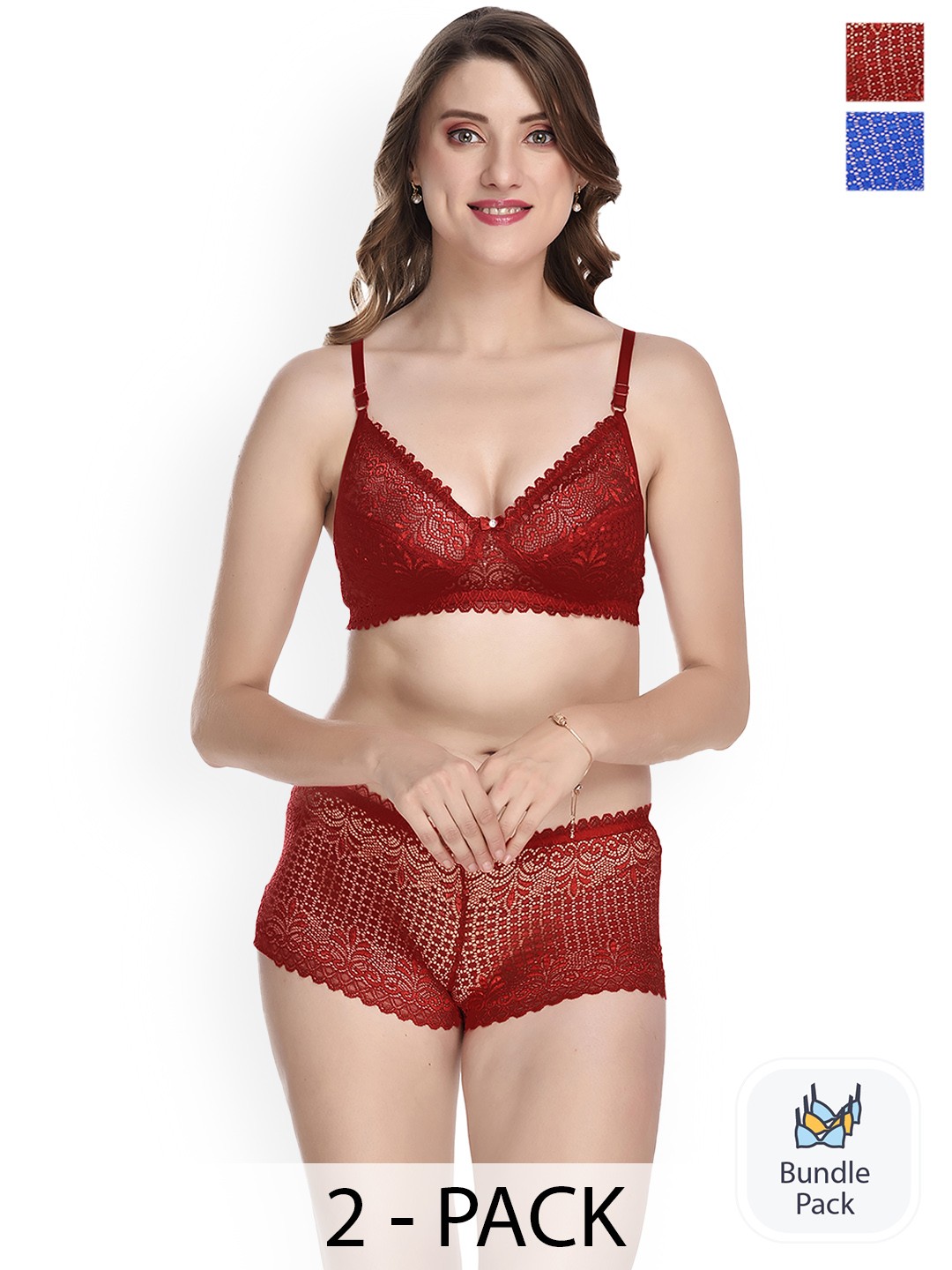 

PIBU Pack Of 2 Self-Design Cotton Lingerie Set, Blue