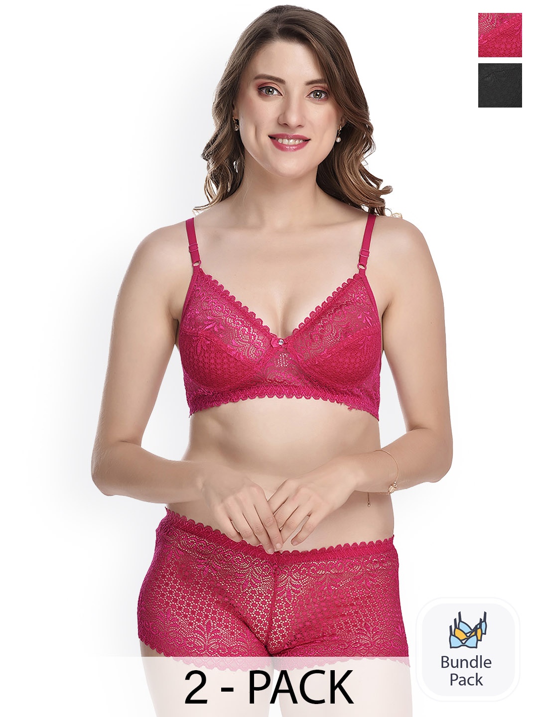PIBU Pack Of 2 Self-Design Cotton Lingerie Set, Pink