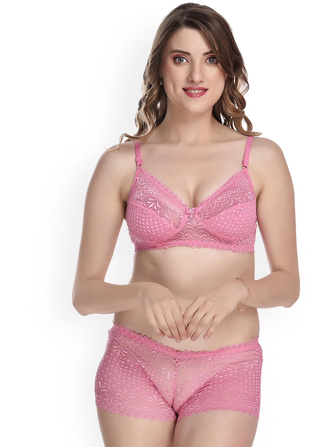 PIBU Self-Design Cotton Lingerie Set, Pink