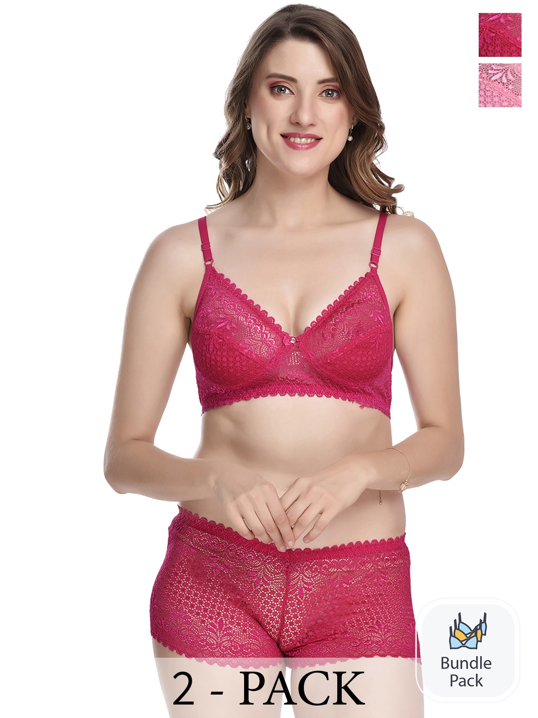 

PIBU Pack Of 2 Self-Design Cotton Lingerie Set, Pink