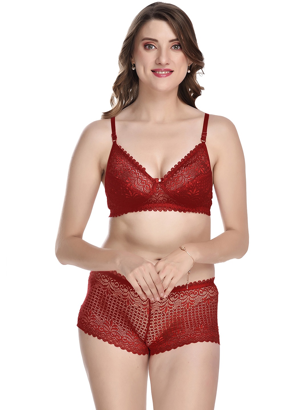 

PIBU Self-Design Cotton Lingerie Set, Maroon