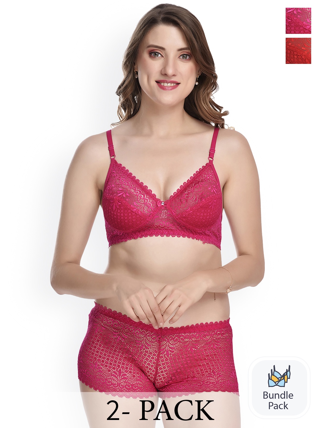 

PIBU Pack Of 2 Self-Design Cotton Lingerie, Red