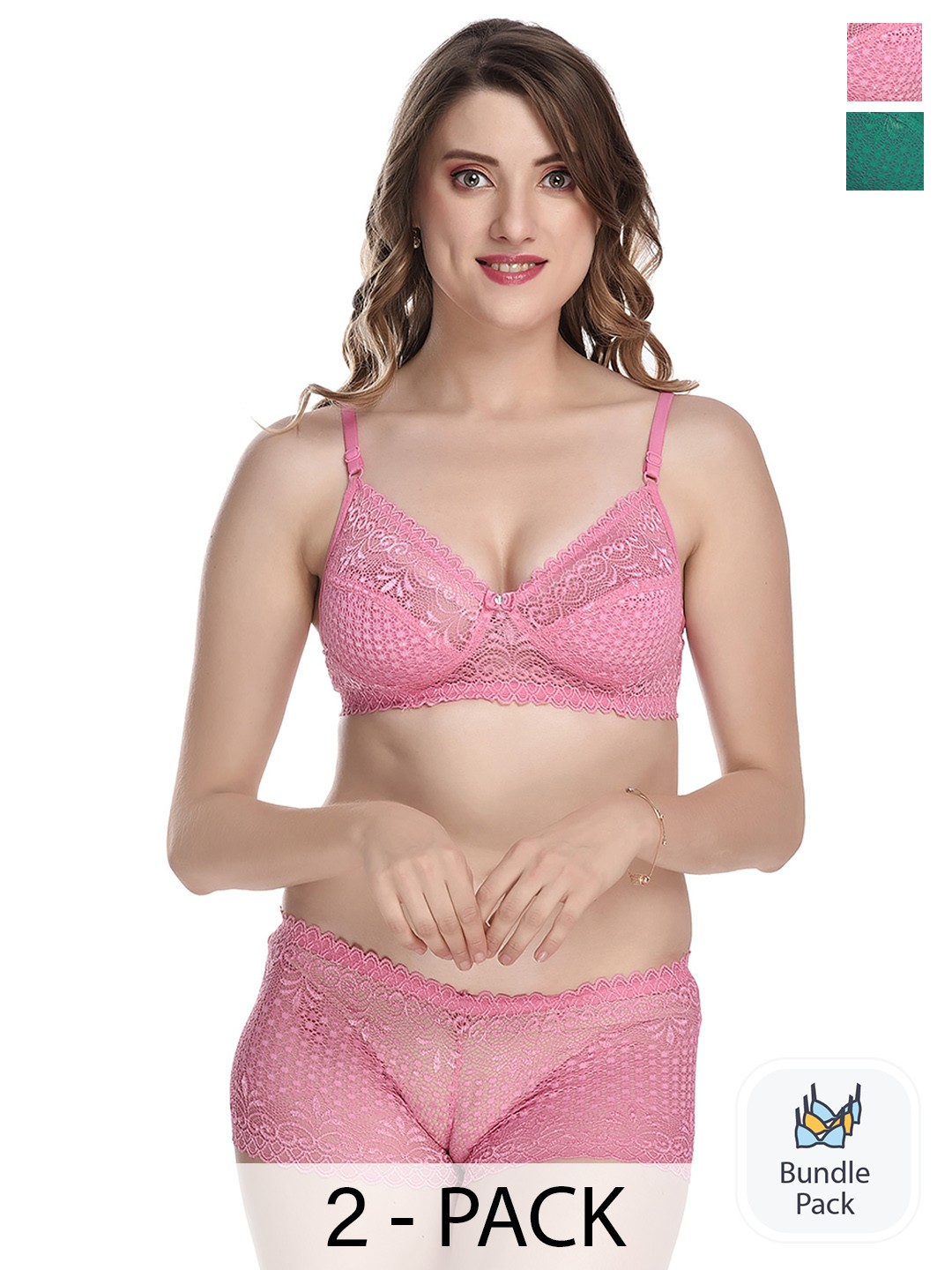 

PIBU Pack Of 2 Self Design Cotton Lingerie Set, Pink