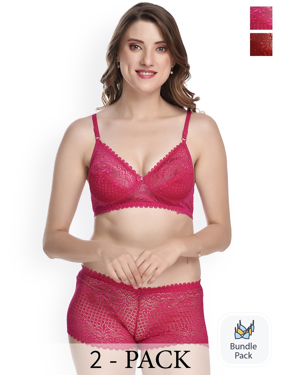 

PIBU Pack Of 2 Self-Design Cotton Lingerie Set, Pink