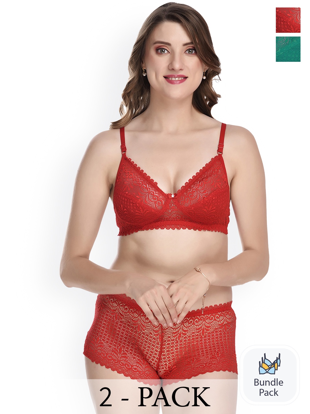

PIBU Pack Of 2 Self Design Cotton Lingerie Set, Red