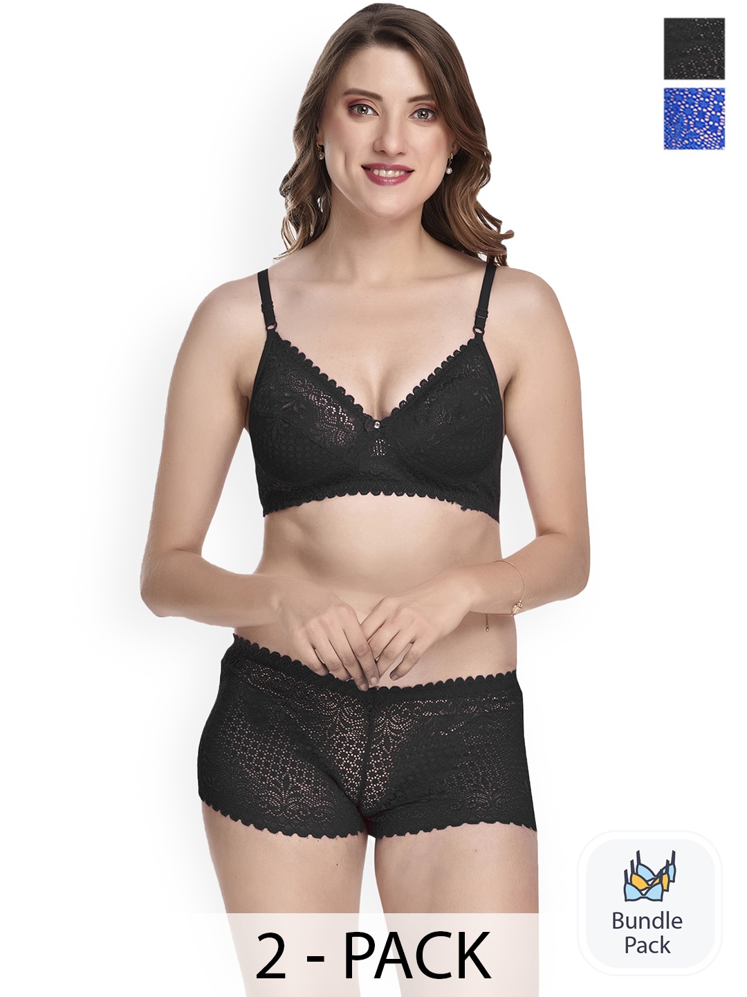 

PIBU Pack Of 2 Self-Design Cotton Lingerie Set, Black
