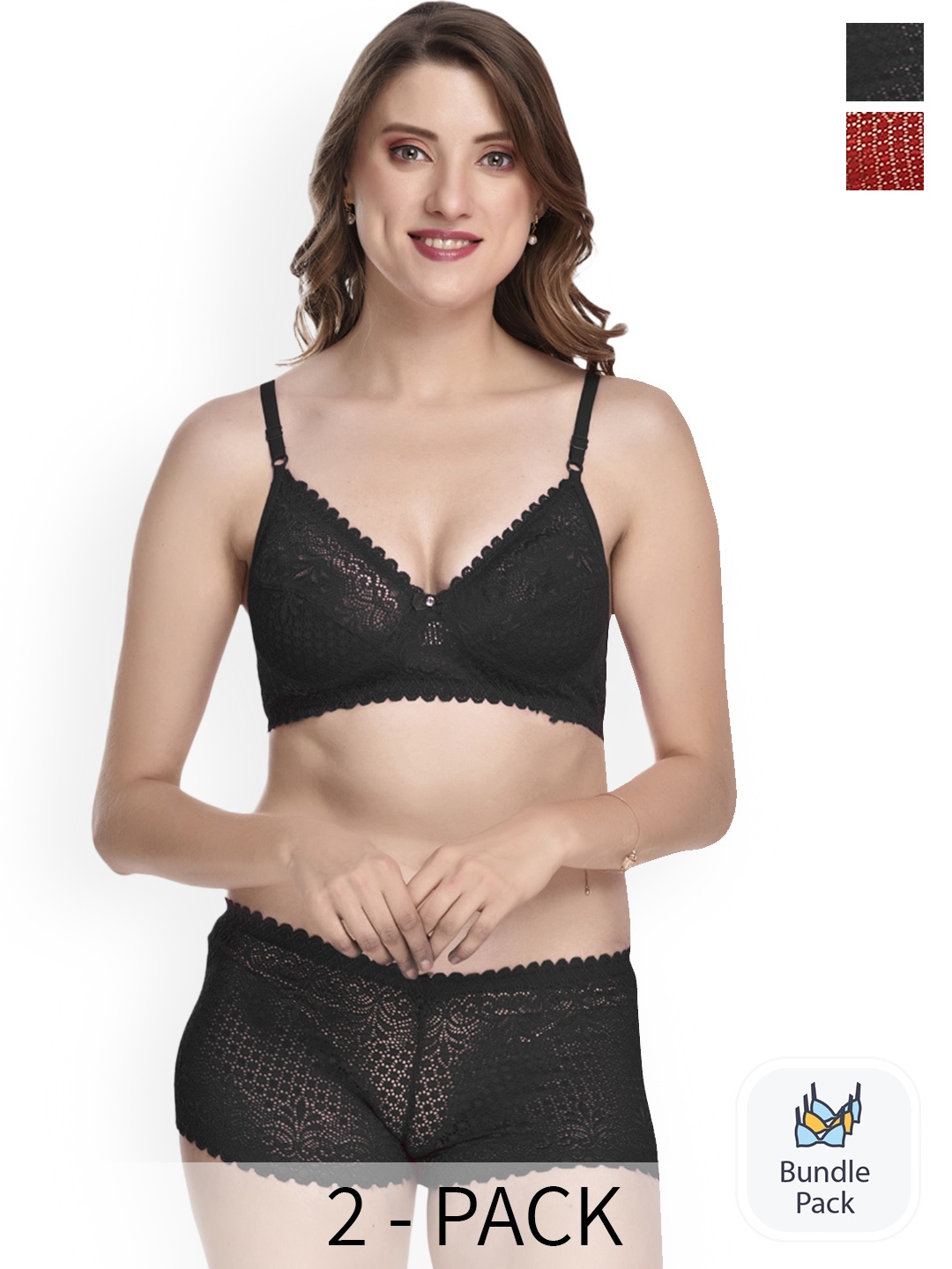

PIBU Pack Of 2 Self-Design Cotton Lingerie, Black