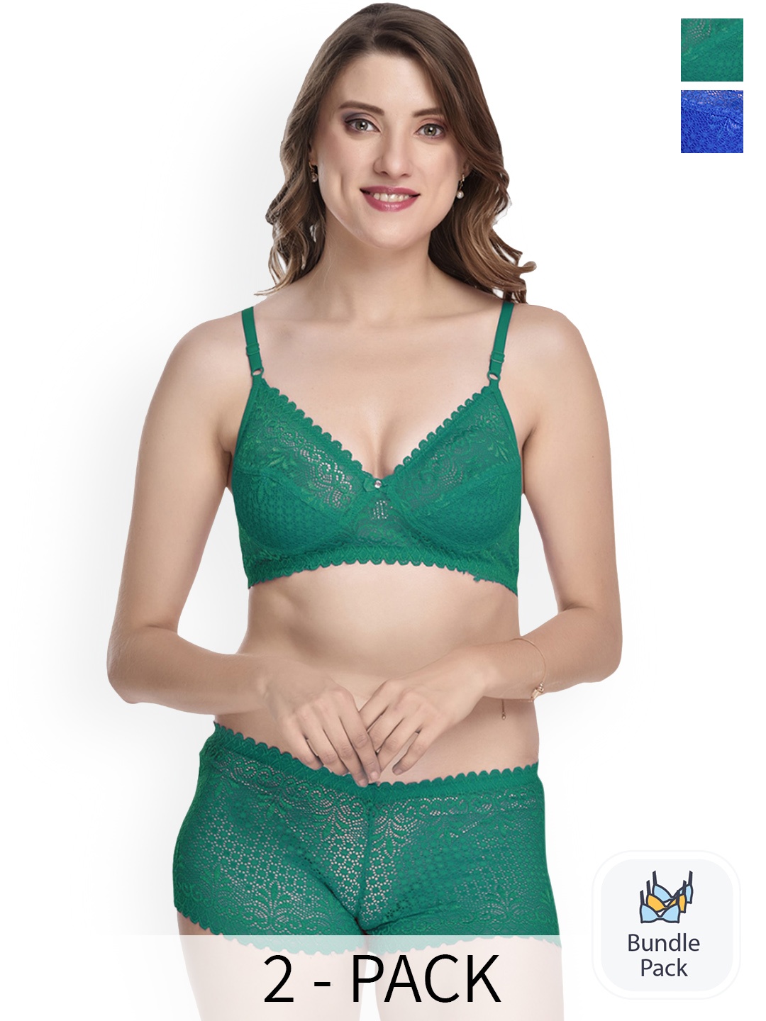 

PIBU Pack Of 2 Self-Design Cotton Lingerie Set, Green